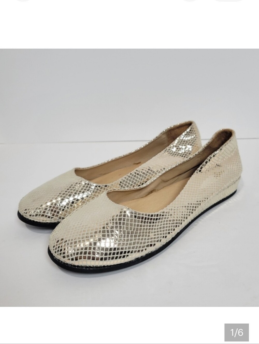 French Sole Zeppa Gold Mirrored Suede Leather Snake Print FS/NY Ballet Flats
